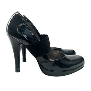 Sam & Libby Mary Jane Platform Heels Black Patent Faux Leather Size 8